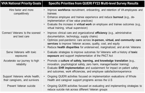 FY23, nine priorities were identified through this QUERI process